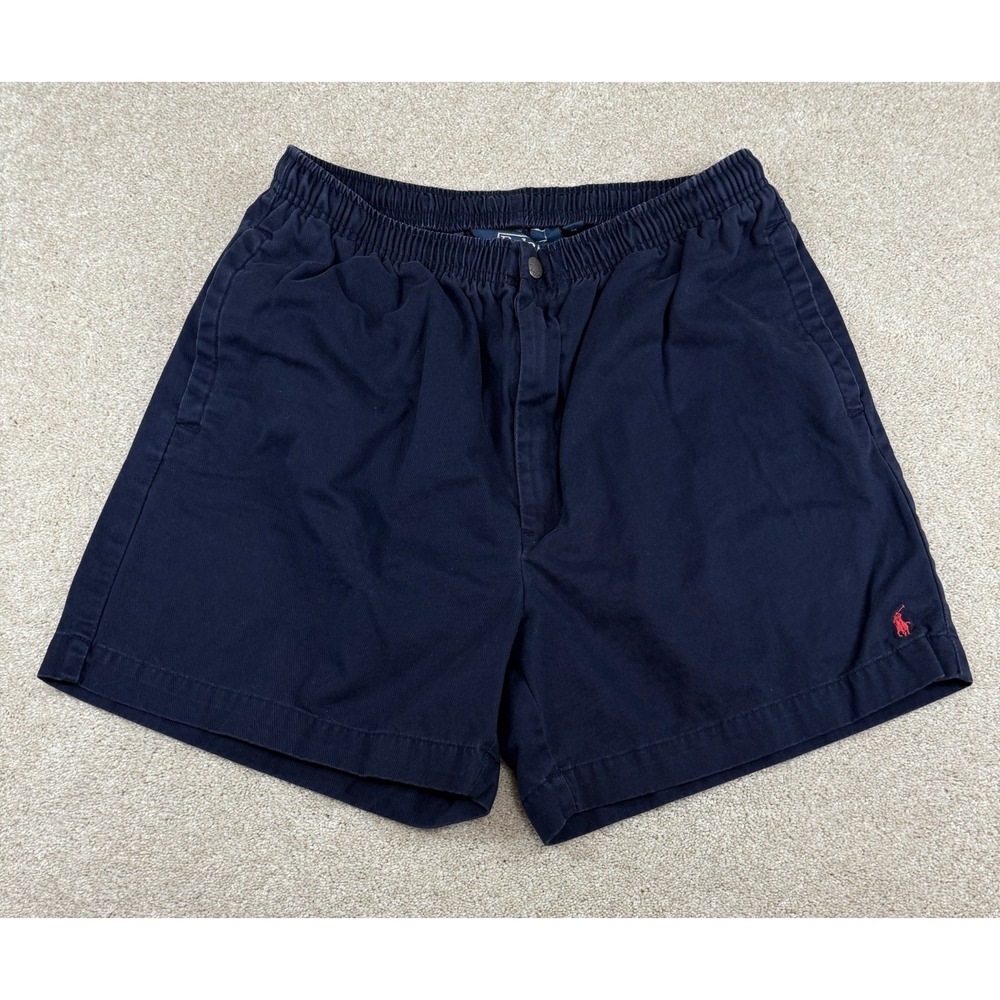 Polo Ralph Lauren Shorts Mens LARGE Navy Cotton Twill Fatigue Elastic Waist Pony